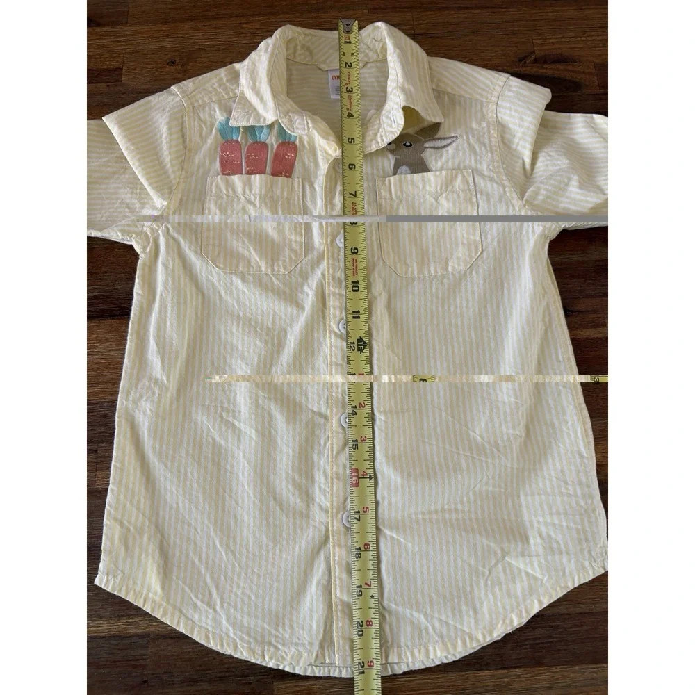 Gymboree Boys Shirt Size 6 Yellow Striped Embroidered Bunny Carrot Button Up